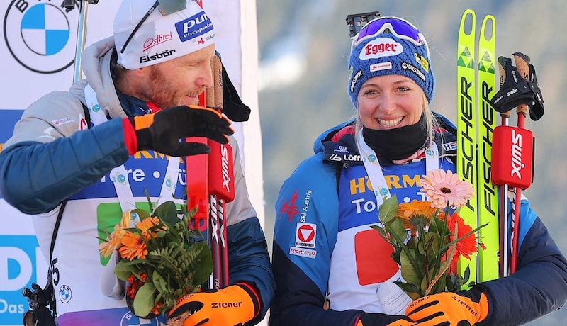 Simon Eder und Lisa Hauser sorgten in Antholz für den einzigen ÖSV-Podestplatz dieser Saison. (Bild: GEPA pictures/ Thomas Bachun)