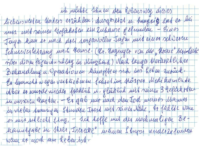 Diesen Brief schrieb die 92-jährige Besitzerin an die „Krone“-Tierecke.