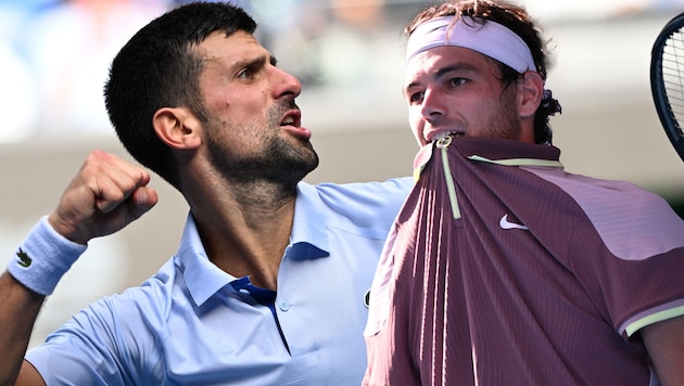 Novak Djokovic (li.) besiegt Taylor Fritz. (Bild: APA/AFP/WILLIAM WEST, APA/Paul Crock)