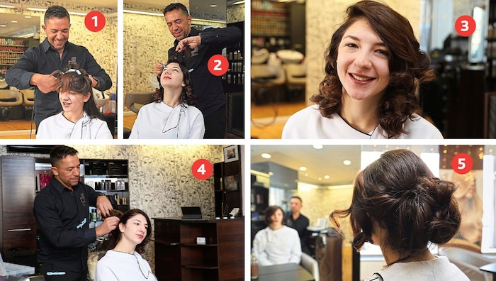 Dragan Sablic probierte an Redakteurin Kathi Mötzl Ballfrisuren aus. Von 1 bis 5 sieht man die ...
