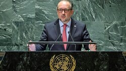 Schallenberg bei seiner Rede vor der UNO-Vollversammlung im vergangenen September (Bild: APA/AFP/ED JONES)
