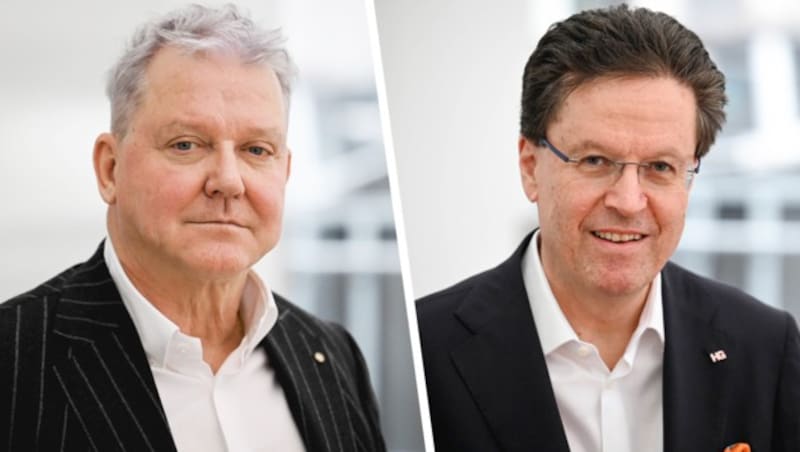 Bau-Landesinnungsmeister Norbert Hartl (l.) und Hubert Wetschnig, Vorsitzender der Bauindustrie Oberösterreich. (Bild: Markus Wenzel (2) Krone KREATIV,)