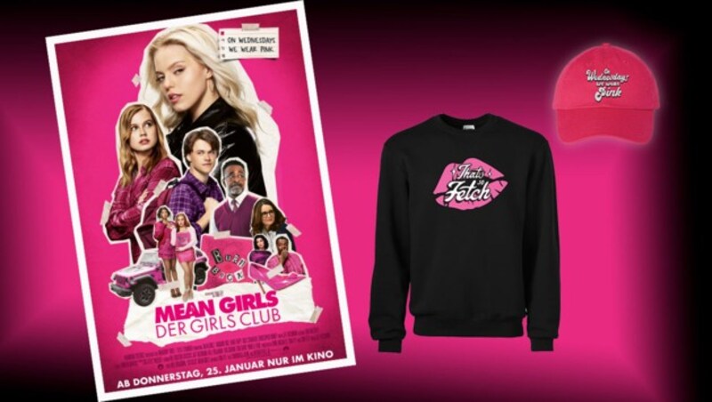 Die „Mean Girls“ kehren am 25. Jänner auf die große Leinwand zurück. Wir verlosen die passenden Goodies für alle Fans des Zickenkriegs. (Bild: @2024 Paramount Pictures, Krone KREATIV)