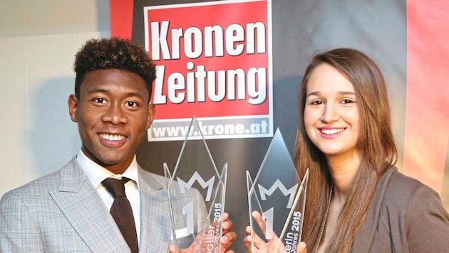 David Alaba und Lisa-Marie Zmek gewannen die „Krone“-Fußballerwahl zusammen dreimal. (Bild: Gerhard Gradwohl)