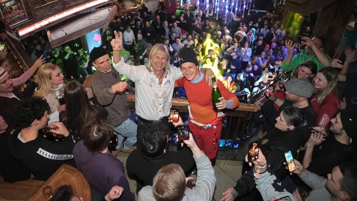 Sieger des Riesentorlaufs Marco Odermatt in der „Hohenhaus Tenne“.