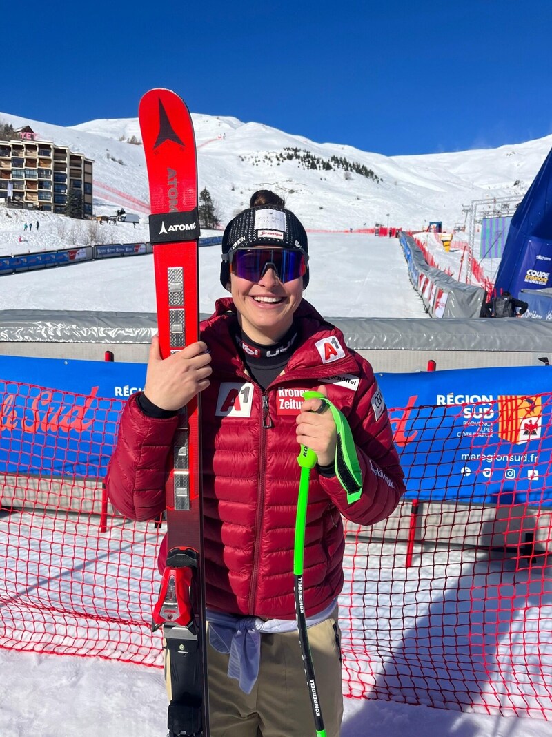 Emily Schöpf strahlte mit der französischen Sonne um die Wette. (Bild: Ski Austria)