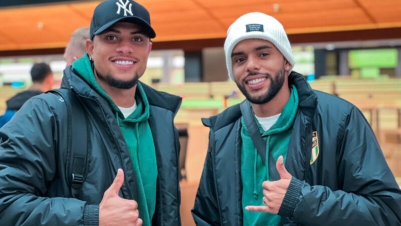 Neu-Austrianer Matheus Lins (l.) mit seinem brasilianischen Landsmann Anderson. (Bild: Austria Lustenau)