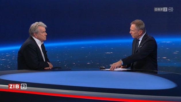 Hans Peter Haselsteiner im Studio bei Anchorman Armin Wolf (Bild: Screenshot/ORF)