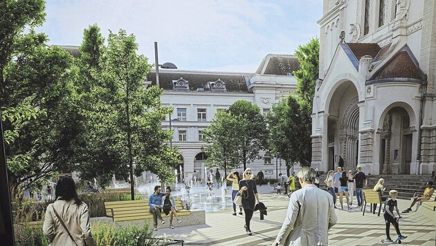 So soll der Enkplatz künftig aussehen - mit viel Grün und 70 neue Sitzgelegenheiten laden zum ...