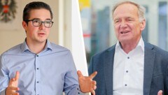 Josef Rauchenzauner (li.) ist mit 25 der jüngste Bürgermeister in Oberösterreich, sein Amtskollege Gerhard Klaffner ist stolze 71. (Bild: Markus Wenzel, Horst Einöder, Krone KREATIV)