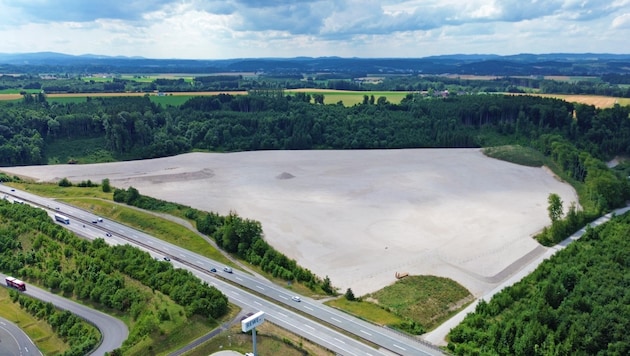 19 Hektar Wald wurden 2021 bei Ohlsdorf widerrechtlich gerodet, um Betriebe anzusiedeln und hunderte Arbeitsplätze zu schaffen. Stattdessen verkaufte der Eigentümer das umgewidmete Grundstück mit siebenstelligem Gewinn ins Ausland, die Schotterwüste liegt noch heute brach.  (Bild: Wolfgang Spitzbart)