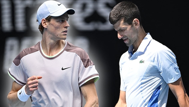 Wer triumphiert in Shanghai: Jannik Sinner (li.) oder Novak Djokovic? (Bild: AFP or licensors)