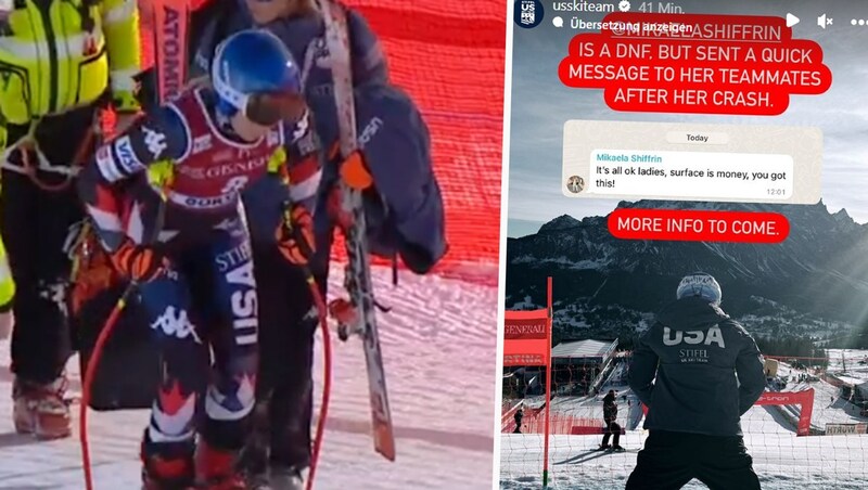 Mikaela Shiffrin stürzte in Cortina schwer. (Bild: Screenshot orf.at, Instagram.com/USSkiteam)