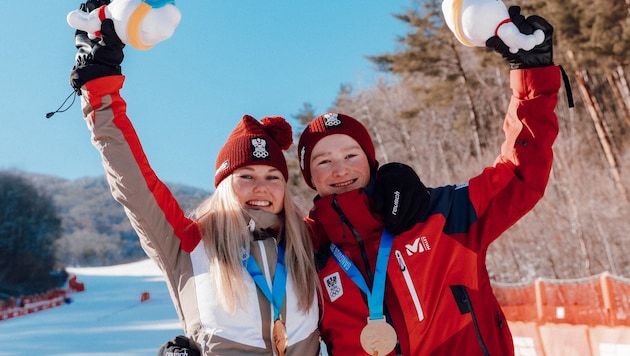 Maja Waroschitz und Florian Neumayer gewannen Gold bei den Olympischen Jugendspielen im Teambewerb. (Bild: ÖOC/Michael Meindl)