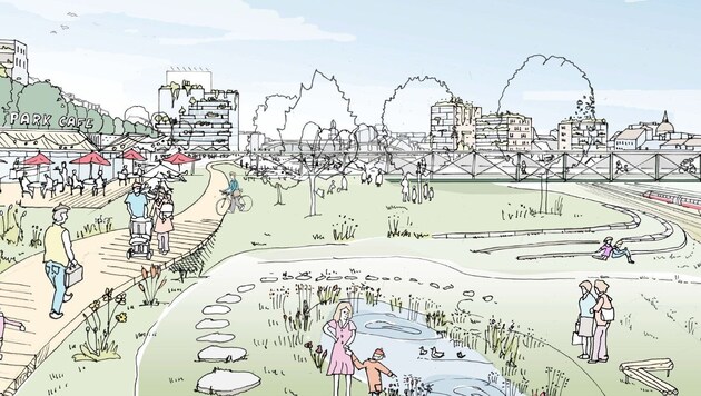 Auf insgesamt sechs Hektar Teilüberplattung des Westbahnhof-Areals sollen fünf Hektar Parklandschaft entstehen. Die Anrainer sind trotzdem wütend. (Bild: Stadt Wien / MA 21)