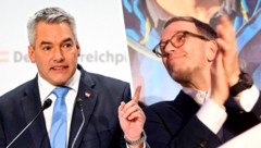 Dauerstreit: Kanzler Nehammer (li.) und FPÖ-Chef Kickl sind im Clinch. (Bild: Harald Dostal, Uta Wiedergut, Krone KREATIV)