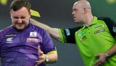 Michael van Gerwen ledert gegen Luke Littler los. (Bild: AP, AFP)