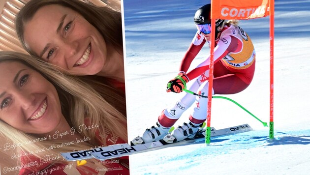 Conny Hütter plauderte mit Tina Maze. (Bild: APA/AFP/Tiziana FABI, Instagram.com/tinamaze83)