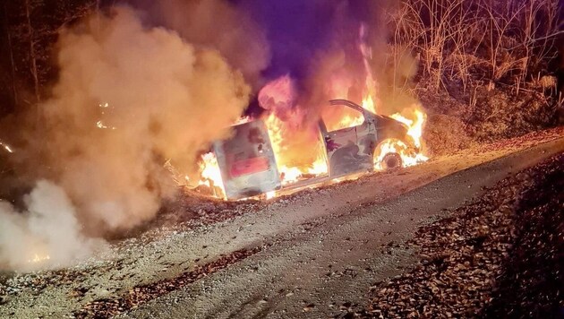 Dieses Fahrzeug ging in den Flammen auf. (Bild: FF Peggau)