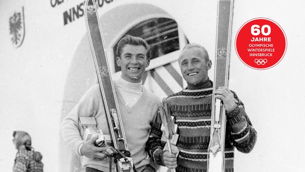 Karl Schranz (l.) mit Anderl Molterer in Innsbruck. (Bild: APA/Votava)