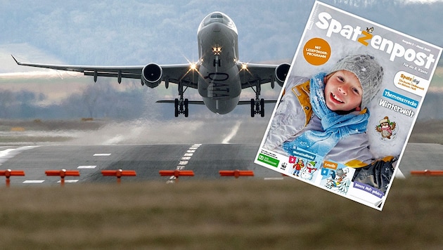 A mostani "Spatzenpost" nemcsak a szülőket, hanem a légiközlekedési iparágat is felháborította. (Bild: APA/AFP/JOE KLAMAR, zVg, Krone KREATIV)