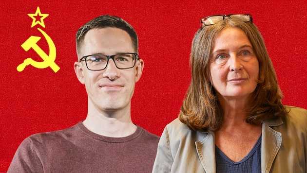 La marque de fabrique de Kay-Michael Dankl à Salzbourg est le t-shirt de couleur magenta. La directrice de Graz, Elke Kahr, a même été élue "maire du monde 2023". (Bild: APA/Picturedesk, Krone KREATIV)