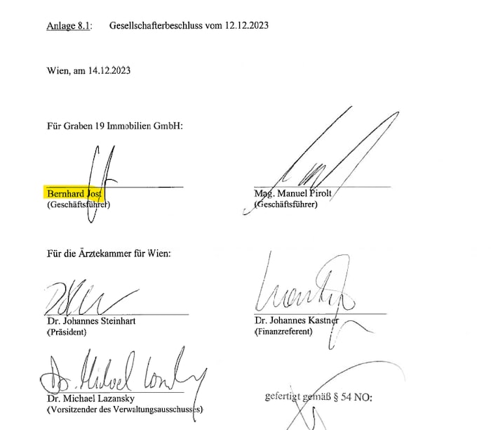Ausschnitt aus dem Kaufvertrag eines 80-Millionen-Deals: Geschäftsführer Jost unterschreibt für ...