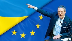 Nach EU-Gipfel: FPÖ-Chef Herbert Kickl kritisiert die Milliardenhilfe für das „Selenskyj-Regime“. (Bild: stock.adobe.com APA, Krone KREATIV,)