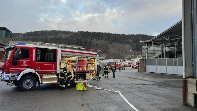 Öt tűzoltóegység a spittali Kärntnermilch telephelyen. (Bild: FF Spittal an der Drau)