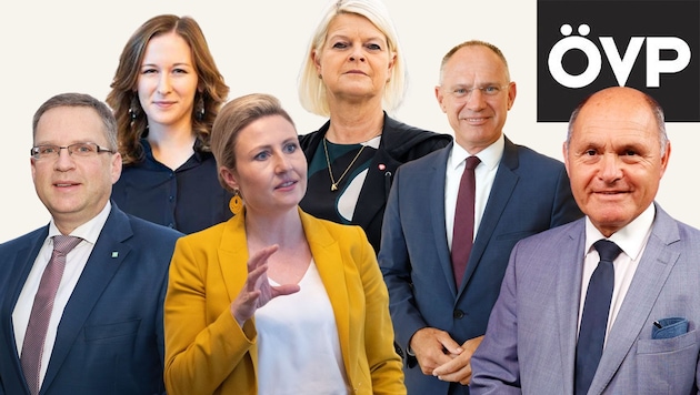Wöginger, Plakolm, Raab, Tanner, Karner and Sobotka (from left). The "Krone" knows who will be prominent on which list. (Bild: Clemens Groh, Carina Karlovits, Martin Jöchl, Peter Tomschi, Alexander Zillbauer)