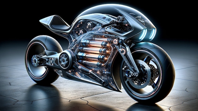 So stellt sich KI ein Motorrad mit Wasserstoff-Brennstoffzelle vor. (Bild: Stephan Schätzl/KI)
