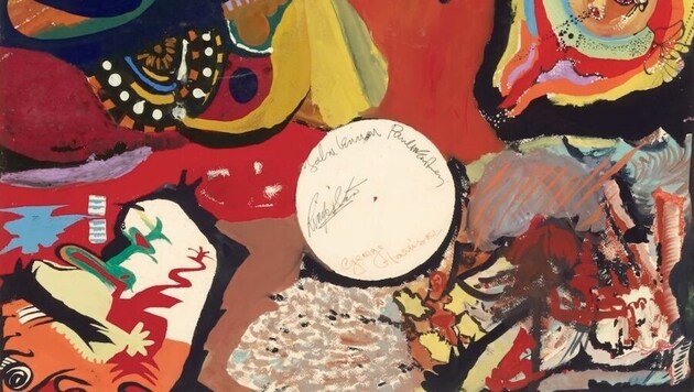 Bei einer Auktion in New York ist das einzige bekannte Gemälde der Beatles für 1,74 Millionen Dollar versteigert worden. (Bild: Christie‘s)