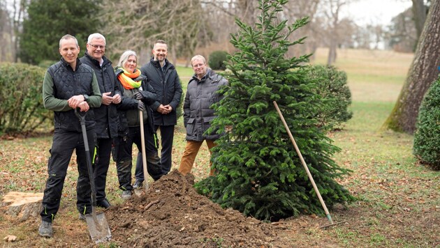 Der Eisenstädter Bürgermeister Thomas Steiner (2. v. li.) beobachtete die Schlosspark-Gärtner bei der Arbeit. (Bild: zVg)