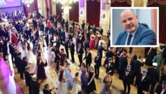 Peter Binder (kl. Foto), Dritter Präsident des oö. Landtags, war DJ auf der offiziellen After-Party nach dem umstrittenen Burschenbundball in Linz. (Bild: eventfoto/Andreas Maringer, MecGreenie Production OG, Krone KREATIV)