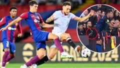 Unschöne Szene: Lucas Ocampos wurde beim Einwurf von einem jungen Fan belästigt. (Bild: APA/AFP/Pau BARRENA, twitter.com/LaLigaExtra)