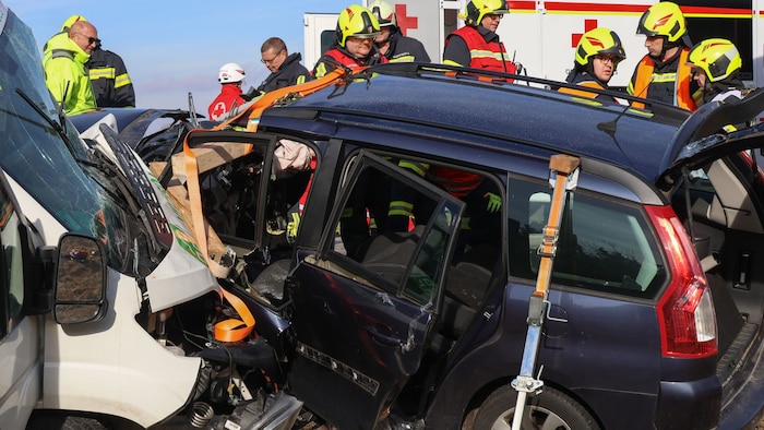 The two vehicles became wedged into each other in the collision