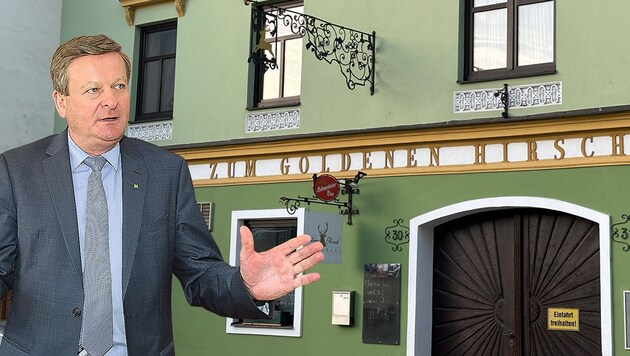 Landtagspräsident Gottfried Waldhäusl wirft wegen mangelnder Zahlungsmoral das Wirtepaar, das sein Gasthaus pachtet, hinaus. (Bild: Privat, Attila Molnar, Krone KREATIV)