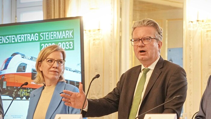 Verkehrsministerin Gewessler, Landeshauptmann Drexler und Verkehrslandesrat Lang verkündeten neue Vereinbarung.