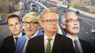 Stefan Hermann, Josef Herk, Christopher Drexler und Stefan Stolitzka (von links): Eine breite Allianz gegen Verkehrsministerin Leonore Gewessler. (Bild: Pail (2x), Legero United, Jauschowetz (2x), Krone KREATIV)