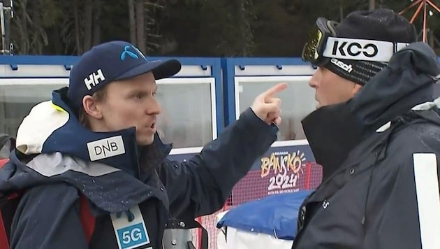 Henrik Kristoffersen (li.) knöpfte sich FIS-Boss Markus Waldner vor. (Bild: Screenshot SRF)