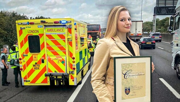 Rakušanka Marie Therese Gumpertová se stala hrdinkou v září 2022 při záchranné akci při nehodě autobusu v Anglii. (Bild: zVg, Krone KREATIV)