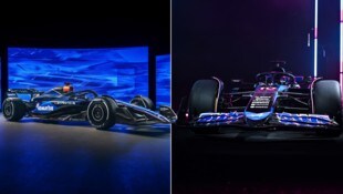 Nicht gerade farbenfroh: die neuen Boliden von Williams (l.) und Alpine (r.). (Bild: APA/AFP/WILLIAMS RACING//Ben Stansall)