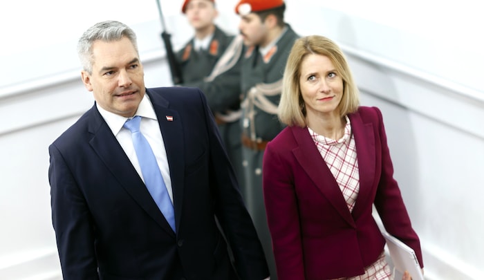 Kallas bei ihrem Besuch im Kanzleramt bei Karl Nehammer vor dem Opernball