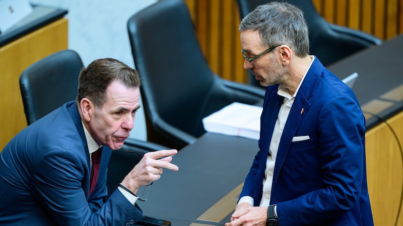 Harald Vilimsky und Herbert Kickl werfen der EU vor, sich in die rumänische Wahl „eingemischt“ zu haben. (Bild: APA/MAX SLOVENCIK)