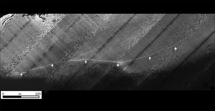 Eine Sonaraufnahme des Blinkerwalls in der Mecklenburger Bucht