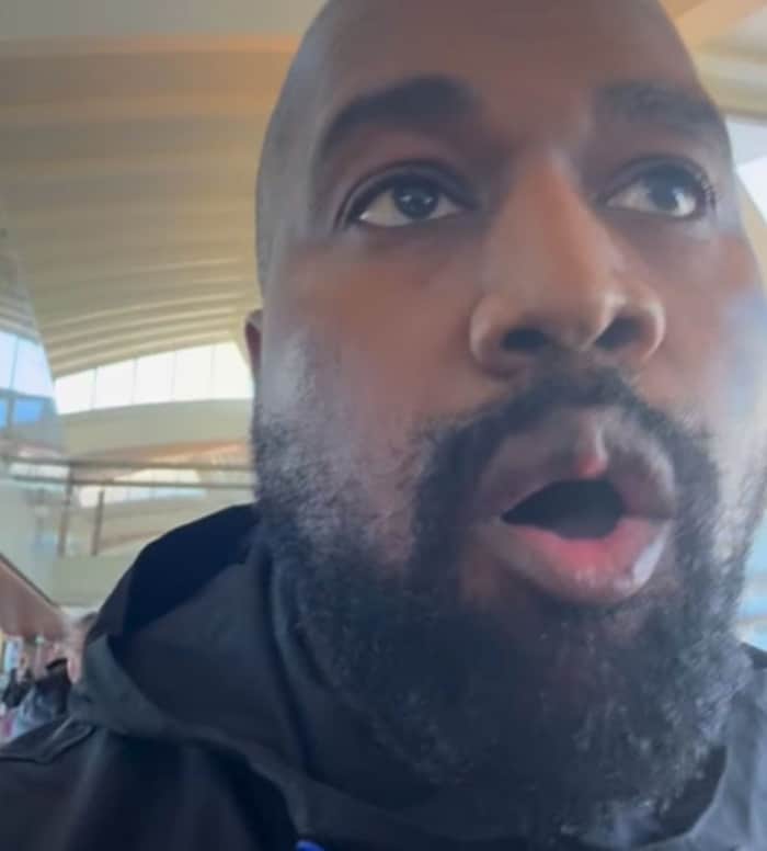 Kanye West in einem Video auf Instagram mit einer Geschwulst an der Lippe zu sehen.