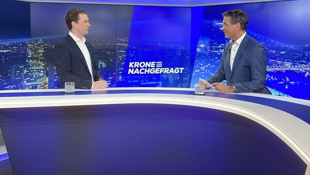 Sebastian Kurz in conversation with Gerhard Koller (Bild: krone.tv)