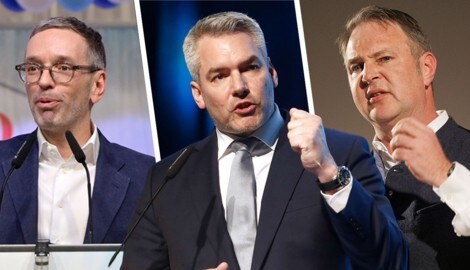 Von links: Herbert Kickl (FPÖ), Karl Nehammer (ÖVP) und Andreas Babler (SPÖ) ringen um den Kanzlerposten. (Bild: APA/Eggenberger, APA/Fesl, APA/Scheriau, Krone KREATIV,)