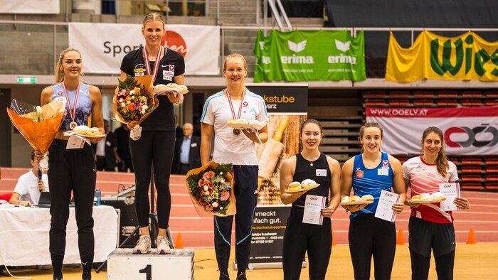 Die Top-6 der Mehrkampf-ÖM (v.l.n.r.): Ivona Dadic (2.), Verena Mayr (1.), Sarah Lagger (3.), ...