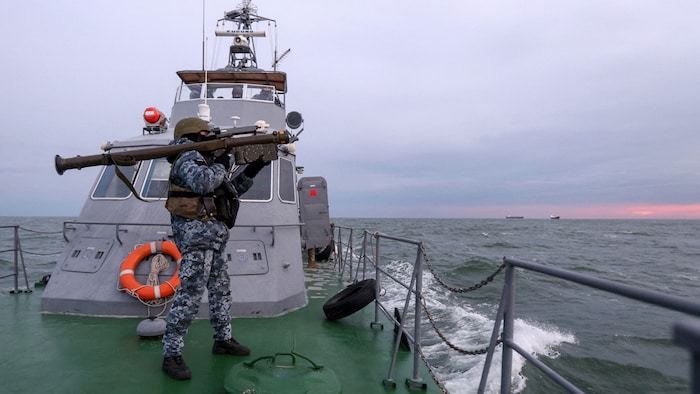 A Ukrainian ship patrols in the north-western Black Sea. The aim of the UKraine is to keep ...